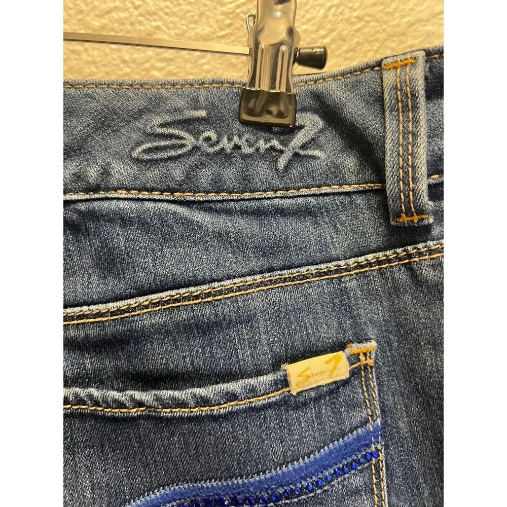 Seven7 Luxe Womens Blue Denim Jeans W/ Rhinestone Back Pockets Size 16 - Picture 4 of 7
